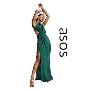 Asos Forest Green Twist Side Waist Cut Out Back Side Slit Maxi Dress Size 6 EUC